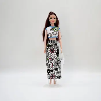 1 комплект модного платья с юбкой-лямкой с принтом, чонсам, подходит для 11,8-дюймовой куклы Барби, повседневная одежда, подарок для девочки на Новый год