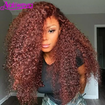 13x6 Красновато-Коричневые Кудрявые Вьющиеся 13x4 Синтетические Волосы На Кружеве Человеческих Волос Парики Для Женщин 250% #33 Цветные HD Прозрачные Парики С Глубокой Волной Спереди