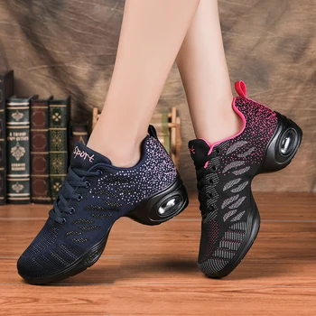 2022 Кроссовки Танцевальная обувь для женщин Летающая тканая сетка Удобная современная обувь для джазовых танцев Обувь для девочек Женская спортивная обувь на открытом воздухе