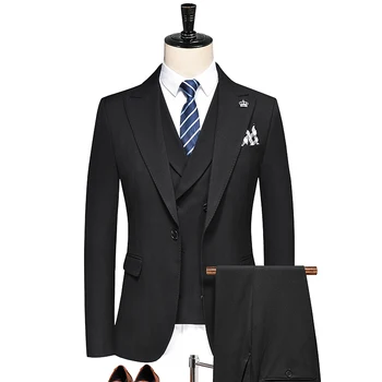 2022 Куртка + жилет + брюки, новый стиль, костюм с двойным разрезом, жилет, двубортное платье, мужской костюм-тройка с воротником-стойкой