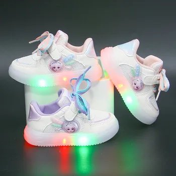 2023 Весенне-осенняя детская обувь для девочек из дышащей сетки с подсветкой, прогулочная обувь для 1-6 лет, повседневная обувь