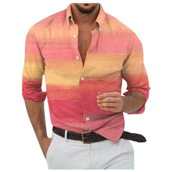2023 Весна Лето Мужские Рубашки С Длинным Рукавом Повседневная Разноцветная Гавайская Рубашка С 3D Печатью, Блузка, Элегантная camisa masculina 2023
