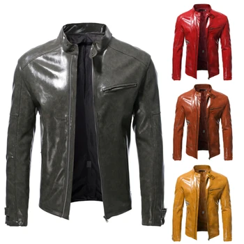 2023 Новая мужская куртка, искусственная кожа, стоячий воротник, мотоциклетная одежда, бизнес, хостинг, мода, высококачественная мужская куртка