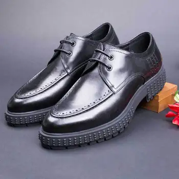 2023 Новые весенне-осенние мужские деловые модельные туфли в британском стиле из воловьей кожи на платформе