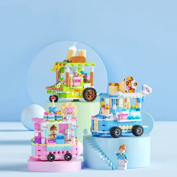 3D Модель DIY Алмазный Строительный Блок Кирпичная Уличная Закусочная Стойка Тележка Для Вкусной Еды Творческая Сборка Игрушки для Детей