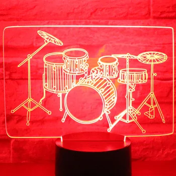3D Светодиодный Ночник Музыкальный Барабанный Набор с 7 Цветами Света для Украшения Дома Лампа Удивительная Визуализация Музыкальный Инструмент