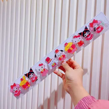 3шт Sanrio Hello Kitty веревка для волос Мультяшная шпилька Акриловый боковой зажим Для девочек Милый головной убор Челка заколка для волос Кольцо для волос