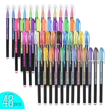 48 Цветов гелевых ручек, в комплект входят блестящие / Неоновые / Гуашевые / Металлические ручки, Маркировочная ручка для рисования, раскраски для студентов