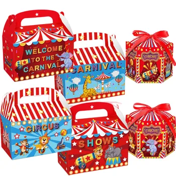 4шт Мультфильмы, Цирк, Карнавал, Бумажные пакеты для конфет, подарочные коробки для вечеринок в стиле джунглей, Коробка для сладких подарков, детский День рождения, Детский душ, принадлежности для вечеринок