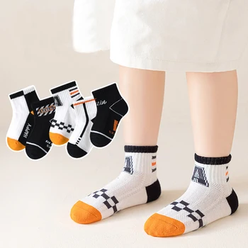 5 пар /комплект детских носков, весна-лето, хлопчатобумажные сетчатые дышащие короткие спортивные носки для мальчиков, школьные носки для девочек, детская обувь от 1 до 12 лет