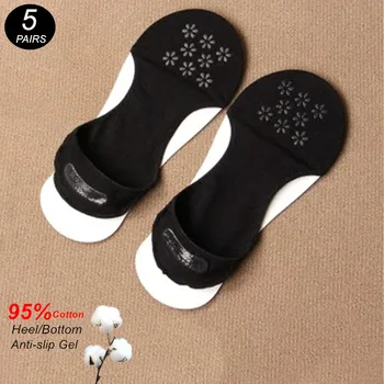 5 Пар Хлопчатобумажных невидимых носков, женские Силиконовые нескользящие носки-лодочки, тонкие тапочки с глубоким вырезом, носок на щиколотке