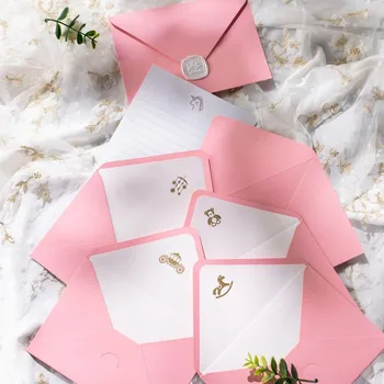 5 ШТ. Розовый конверт с золотой печатью и подкладкой Для отправки подруге Романтический эстетичный Литературный Маленький свежий ретро-конверт JFXF312