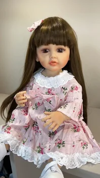 55 см Кукла Элиза в розовой юбке с цветочным рисунком Силиконовая Виниловая кукла Реборн Бэби Реборн Игрушки Подарки на День рождения ко Дню защиты детей