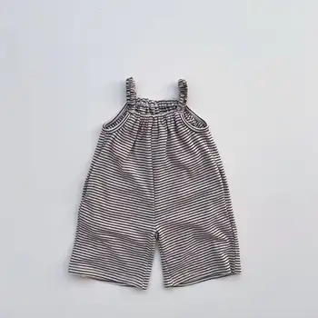 6051C Корейская Детская одежда, Полосатые брюки 2023, Лето-осень, Повседневные Брюки на подтяжках для мальчиков, Широкие брюки для девочек