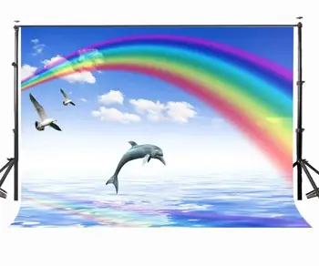 7x5 футов Красочный радужный фон Солнечный день Прекрасный фон для фотосъемки с видом на море Реквизит для фотосъемки