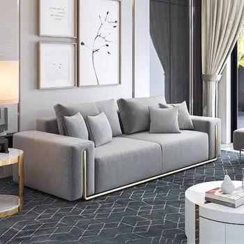 87-дюймовый современный серый трехместный диван с хлопковой и льняной обивкой для гостиной