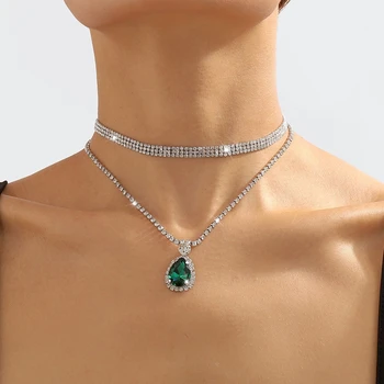 Ailodo Винтажное ожерелье с подвеской в виде капли воды для женщин, Многослойная Хрустальная Теннисная цепочка, Свадебное ожерелье, Модные украшения в подарок