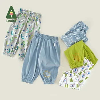 Amila/ Детские штаны, новинка лета 2023, повседневные тонкие брюки против комаров с милым мультяшным принтом, многоцветная детская одежда для мальчиков и девочек