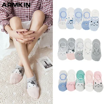 ARMKIN 5 Пар /лот, Повседневные женские носки в корейском стиле, носки до щиколотки с мультяшными животными, Хлопковые Кавайные милые носки, Невидимые носки для девочек