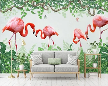 beibehang Nordic современные обои для помещений домашний декор 3d обои ручная роспись Фламинго зеленый лист бабочка ТВ фон стены