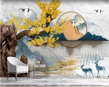 beibehang papel de parede Индивидуальные обои для рабочего стола в новом китайском стиле с золотым пейзажем и мраморным узором на заднем плане из папье-маше