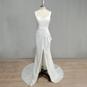 DIDEYTTAWL без рукавов на бретельках, атласное свадебное платье русалки в виде сердечка для женщин, придворный шлейф, свадебное платье с высокой разрезной складкой и открытой спиной