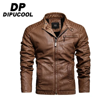 DIPUCOOL Мужская модная кожаная куртка, мужские весенние мотоциклетные тонкие флисовые куртки, уличные повседневные байкерские куртки из искусственной кожи M-5XL