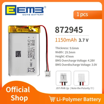 EEMB 872945 Батарея 3,7 В 1100 мАч Перезаряжаемый Литий-Полимерный Аккумулятор Для Видеорегистратора, Фонарика, Динамика Bluetooth, GPS, Камеры