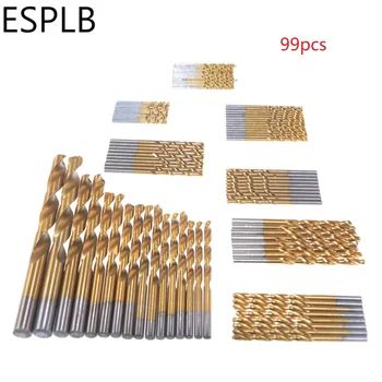 ESPLB 99 шт./компл. сверло с титановым покрытием 1,5-10 мм HSS Высокоскоростные инструменты для сверления металла из нержавеющей стали для деревообработки