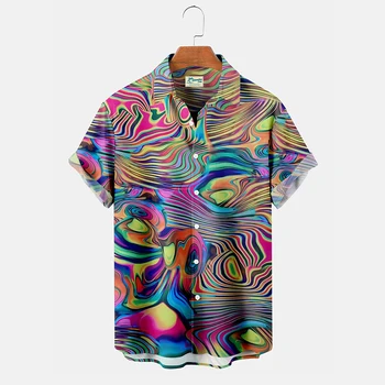 Fieryshirts Неоновая гавайская рубашка с нагрудным карманом в стиле омбре, рубашка без складок для отпуска большого размера