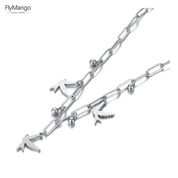FlyMango, подвеска-шарм в виде голубя мира из нержавеющей стали, 18-Каратное позолоченное ожерелье-цепочка для женщин, бесплатная доставка FN21213