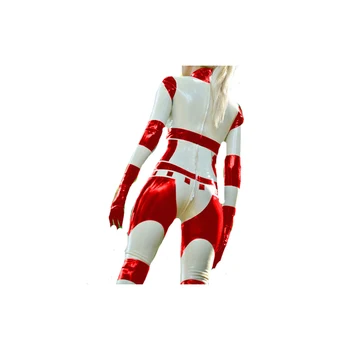 Ganzanzug Gummi Латексная униформа 100% Резина Косплей вечеринка Белого и красного цветов в тон сексуальное боди гоночная форма XS-XXL 0.45 ММ