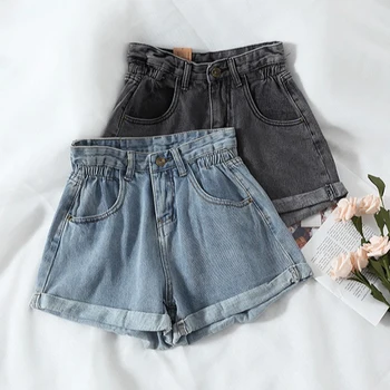 Gidyq Винтажные джинсовые шорты с высокой талией Летние свободные широкие брюки размера оверсайз 5Xl Y2K Корейские универсальные женские повседневные шорты