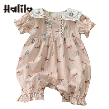 Halilo/ Одежда для маленьких девочек, Лето 2023, хлопковый комбинезон с воротником 