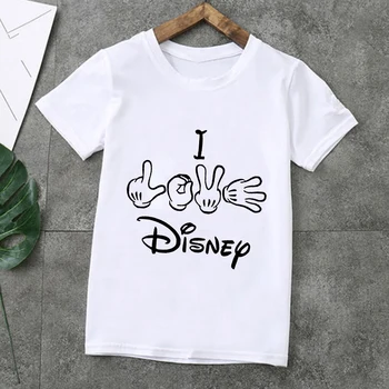 Harajuku Fashion Children, футболка с надписью I LOVE Disney, Приталенные футболки и топы для маленьких девочек и мальчиков, летние детские футболки