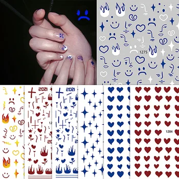 HNUIX 3D Наклейки для ногтей Абстрактное Пламя Девушка Синий Красный Любовь Сердце Цветочный Узор Маникюр Слайдер Украшение для ногтей