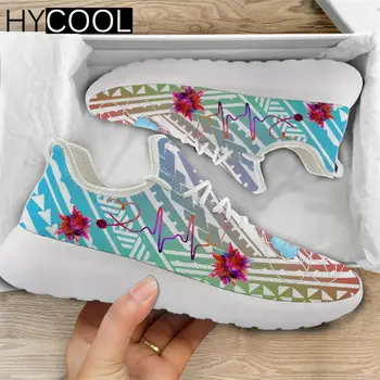 HYCOOL Забавный дизайн, Женские мягкие кроссовки для бега, Гавайский узор Nusre, легкие туфли на плоской подошве со шнуровкой, Zapatillas De Mujer