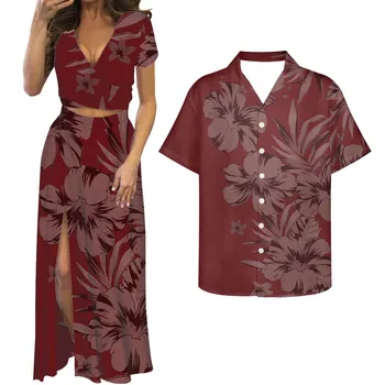 HYCOOL Летние Сексуальные красные топы и платье с длинным разрезом, модный комплект юбок из двух частей для вечеринки, женские полинезийские комплекты для пар