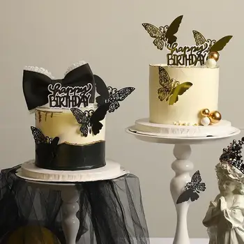 Ins Черный Золотой Топер для торта с Днем Рождения Картонный Топпер для кексов для украшения торта на День рождения Детский Душ