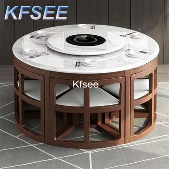 Kfsee 1 Комплект Круглого Европейского Обеденного Стола 128 см на 6 Стульев