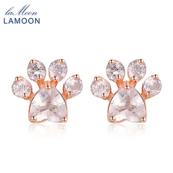 LAMOON Bearfoot 5x5.5mm 100% Натуральный Драгоценный Камень Розовый Кварц Стерлингового серебра 925 пробы-Ювелирные Серьги-гвоздики S925 LMEI040