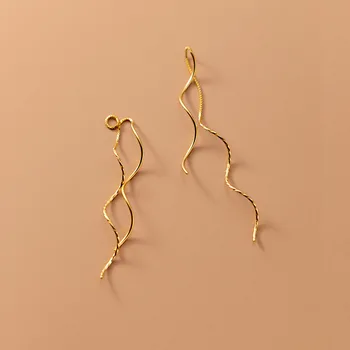 LAVIFAM Стерлингового серебра 925 пробы Простые тонкие длинные серьги-цепочки с волнистой линией ушей для женщин Женские ювелирные изделия