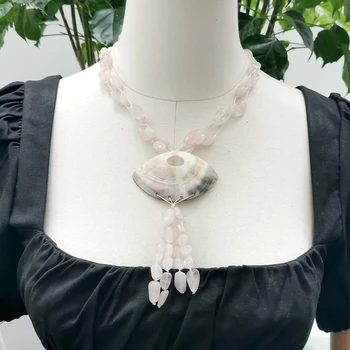 Lii Ji Розовое Цветное ожерелье 50 см Подвеска из розового кварца в виде ракушки Для женщин, Распродажа Ювелирных изделий, подарок