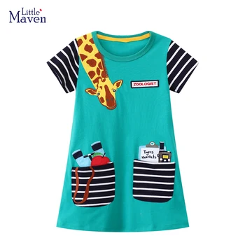 Little Maven, Летние платья для маленьких девочек, детская одежда, платья с короткими рукавами из мультфильмов, Хлопковые Vestidos, Детская одежда
