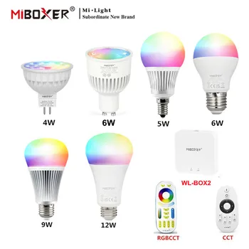MiBoxer 4W 5W 6W 9W 12W Светодиодная лампа GU10 E27 Led Light Smart 2.4G RF Беспроводной WiFi Пульт дистанционного Управления CCT RGB + CCT Mi-Light LED лампа