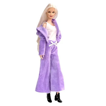 NK 1 комплект модной одежды Фиолетовое мягкое меховое пальто + жилет + брюки для куклы 1/6 для девочек Повседневная одежда для кукол Барби Аксессуары