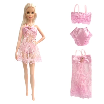 NK 1 комплект Пижамы для кукол 1/6, кружевное белье, бюстгальтер + Нижнее белье + Ночная сорочка, Розовая пижама, бикини, одежда для кукол Барби, аксессуары