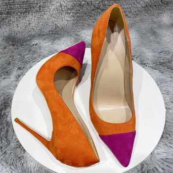 NoEnName_Null-модная женская обувь из оранжевого бархата на высоком каблуке 12 см, повседневная обувь с острым носком в тон, 10 см 8 см 33-45
