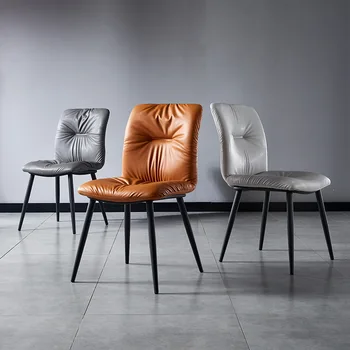 Nordic Light Роскошный обеденный стул, стул для домашнего ресторана, Мягкое кресло для отеля, Кожаное кресло для кофейни, Дизайнерское простое кресло