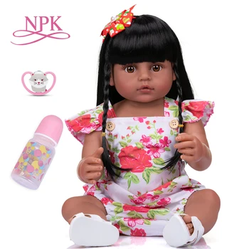 NPK 55 см очень мягкая силиконовая кукла bebe для всего тела, возрожденная девочка-малыш, игрушка baty С очень темно-коричневой кожей, кукла-девочка с черными волосами